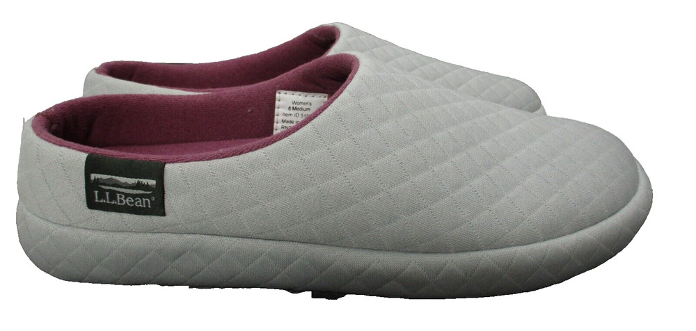 LL BEAN Quilted Slippers Scuffs Pewter Gray Slip On Shoes Womens Sz 6